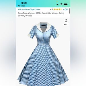 NWT L Blue gingham Womens 1950s Cape Collar Vintage Swing Stretchy Dresses